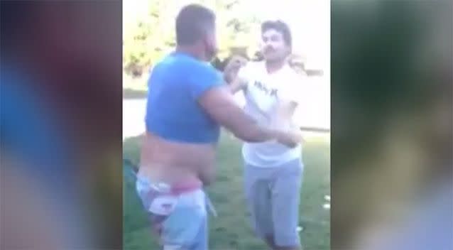 Michael Diamond and an unknown man were filmed fighting in the yard of a house. Photo: 7 News