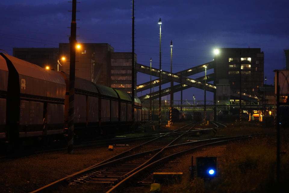 A train carrying coal is moved by a coal mine near Ostrava, Czech Republic, Thursday, Nov. 10, 2022. High energy prices linked to Russia's war in Ukraine have paved the way for coal’s comeback, endangering climate goals and threatening health from increased pollution. (AP Photo/Petr David Josek)