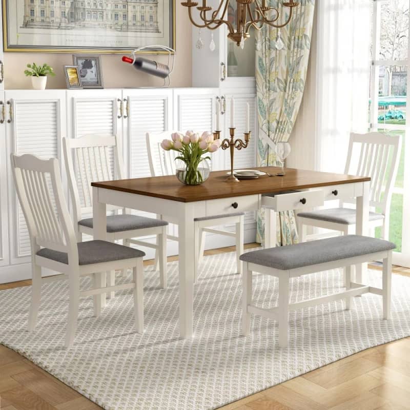 Abrihome 6-Piece Wood Dining Table Set