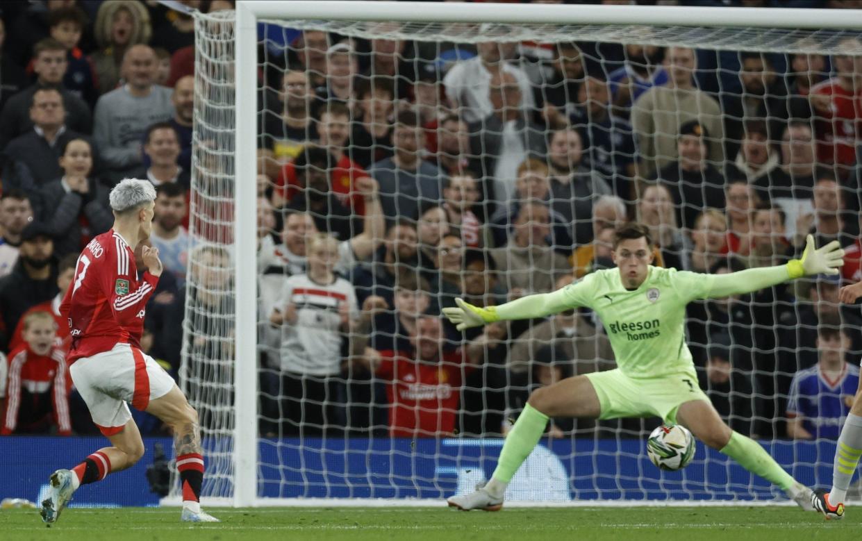 Alejandro Garnacho of Manchester United scores 4th goal during the Carabao Cup Third Round