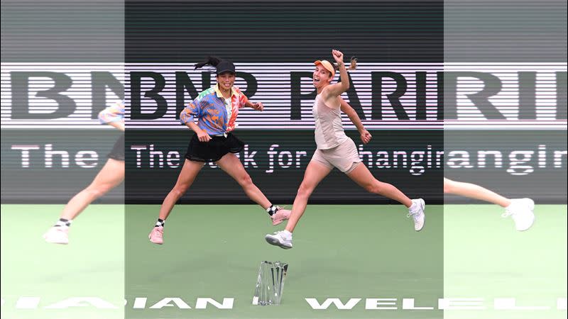 謝淑薇與搭檔梅丹斯（Elise Mertens）在2024印地安泉網賽女雙封后。（圖／翻攝自BNP Paribas Open X）