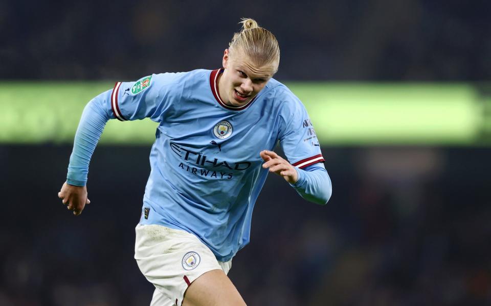 Erling Haaland of Manchester City in action during the Carabao Cup Fourth Round match between Manchester City and Liverpool - GETTY IMAGES/NAOMI BAKER