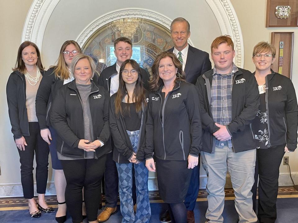 Sen. John Thune poses for a photo with students and chaperones representing South Dakota's Jobs for America's Graduates delegates.