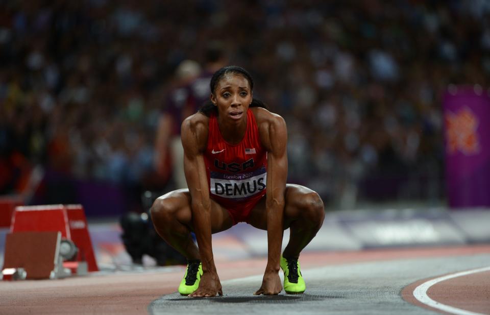 US' Lashinda Demus reacts after competing in the women's 400m hurdles final at the athletics event of the London 2012 Olympic Games on August 8, 2012 in London.  AFP PHOTO / OLIVIER MORIN        (Photo credit should read OLIVIER MORIN/AFP/GettyImages)