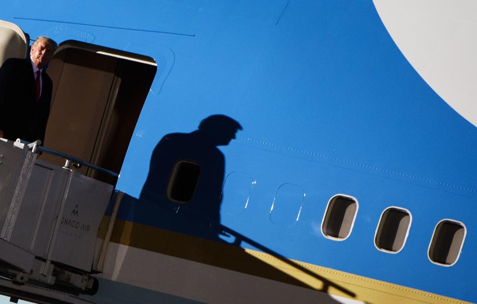 US President Donald Trump arrives for a campaign rally at Duluth International Airport  in Duluth, Minnesota, for a campaign rally on September 30, 2020. - President Trump announced early on October 2, 2020, that he and First Lady Melania Trump would be going into quarantine after they were both found to have contracted the novel coronavirus. (Photo by MANDEL NGAN / AFP) (Photo by MANDEL NGAN/AFP via Getty Images)