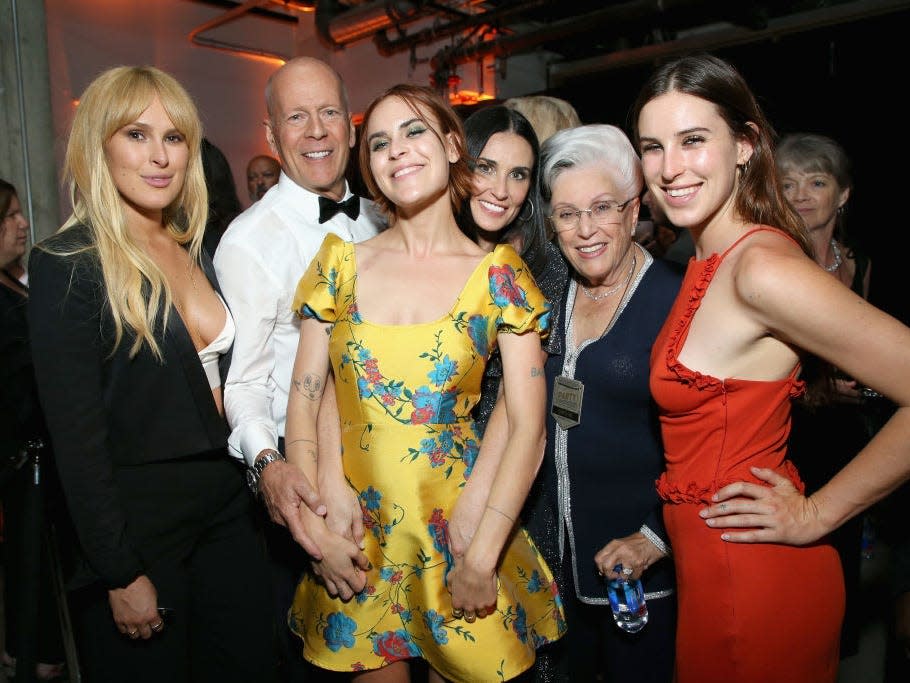 Rumer Willis, Bruce Willis, Tallulah Belle Willis, Demi Moore, Marlene Willis and Scout LaRue Willis attend the after party for the Comedy Central Roast of Bruce Willis at NeueHouse on July 14, 2018