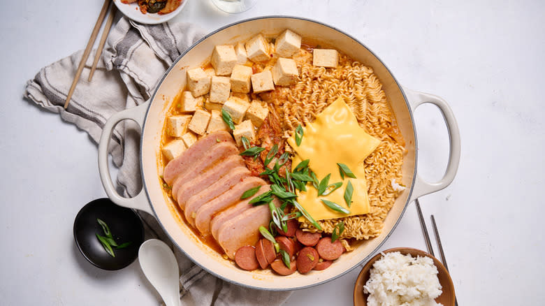 pot of budae jjigae on table