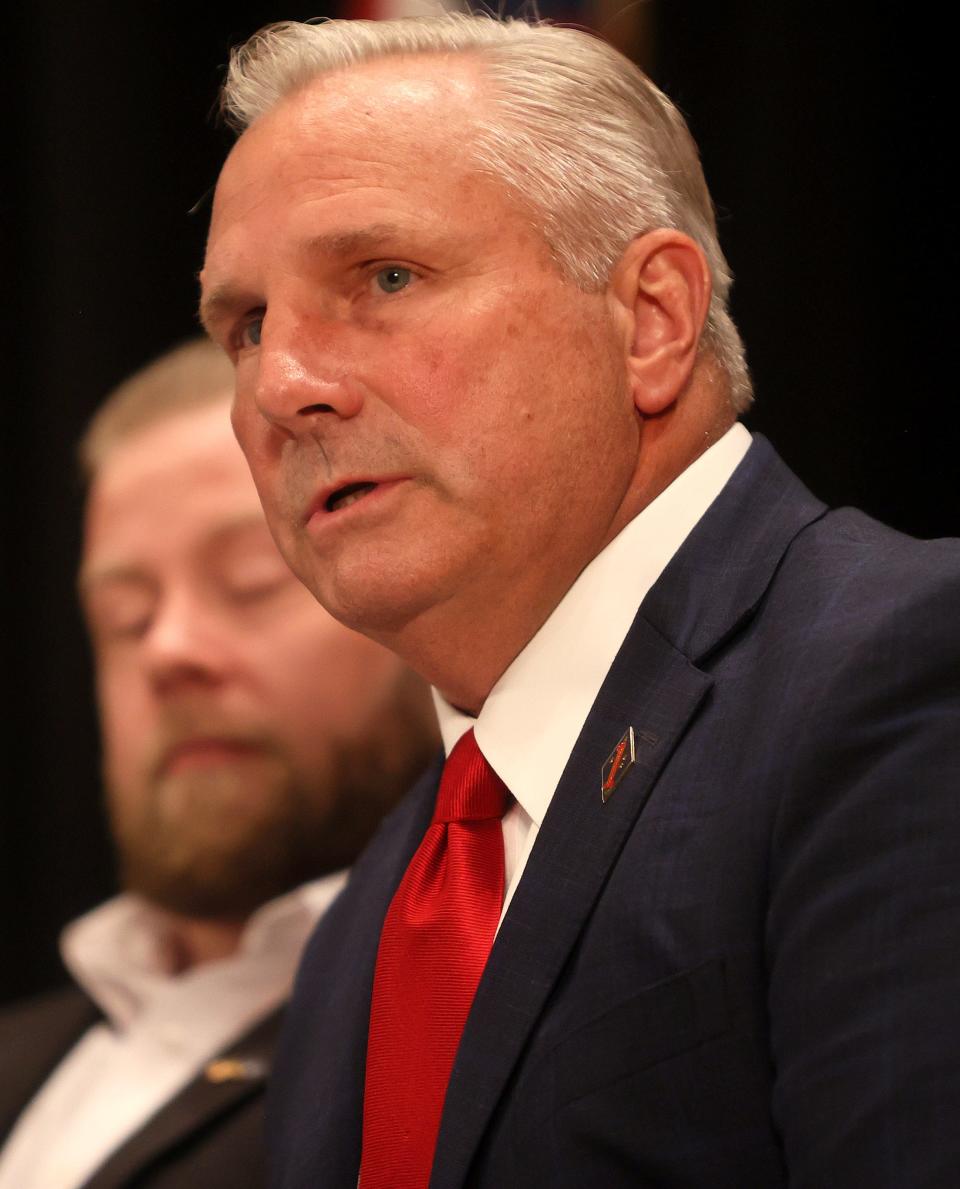 Republican Congressional Candidate from the 8th District Bob Hendry speaks at the Watkins Auditorium inside the Boling University Center at the University of Tennessee at Martin on Thursday, June 9, 2022.