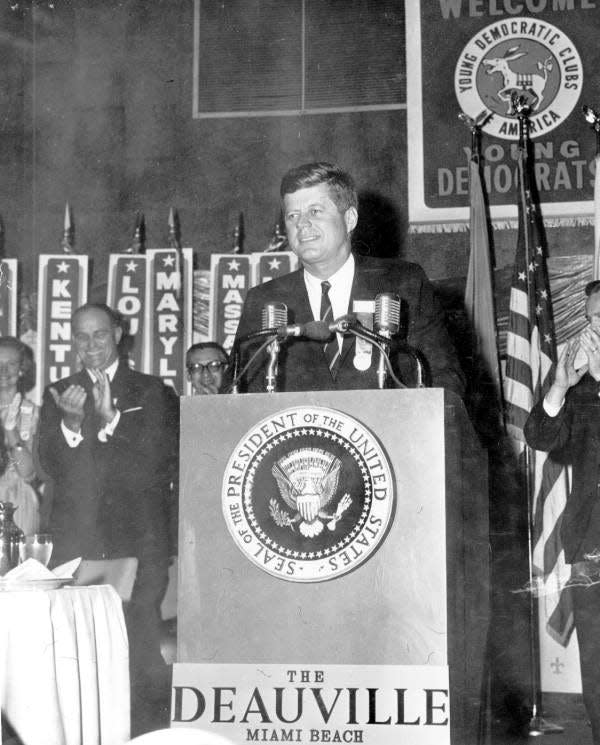 President John F. Kennedy spoke at the Deauville Hotel in 1961 at the Young Democrats Convention.