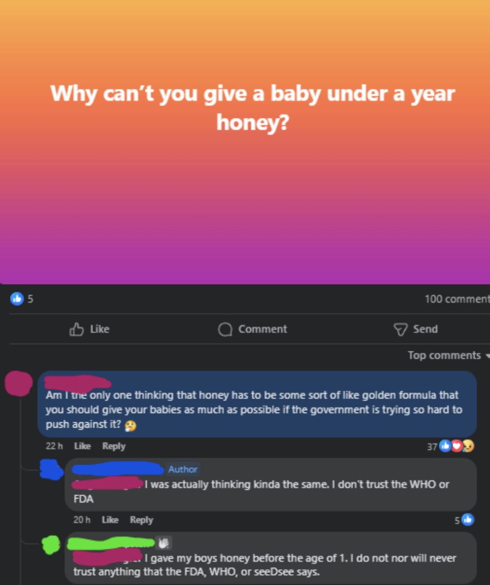 "Why can't you give a baby under a year honey?"