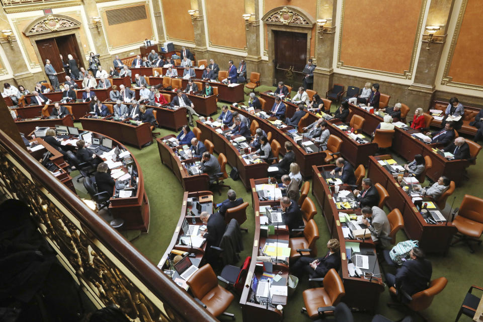 The Utah Legislature goes into session Monday, Dec. 3, 2018, in Salt Lake City. Utah lawmakers are meeting to consider changes to a voter-approved ballot initiative legalizing medical marijuana in a move that has generated backlash among supporters of the pot measure. (AP Photo/Rick Bowmer)