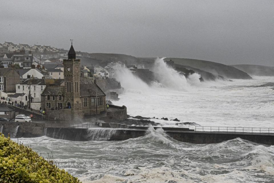 Falmouth Packet: Huge waves slam the cliffs at Porthleven
