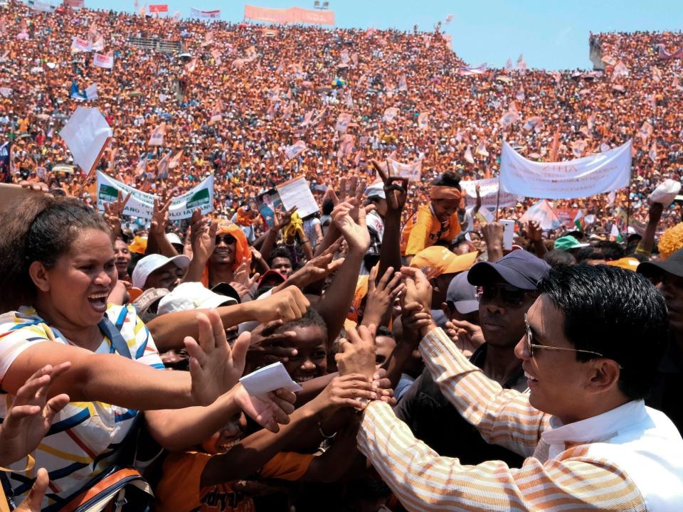 Andry Rajoelina, now Madagascar's president, greeting a massive crowd on the campaign trail in 2018.