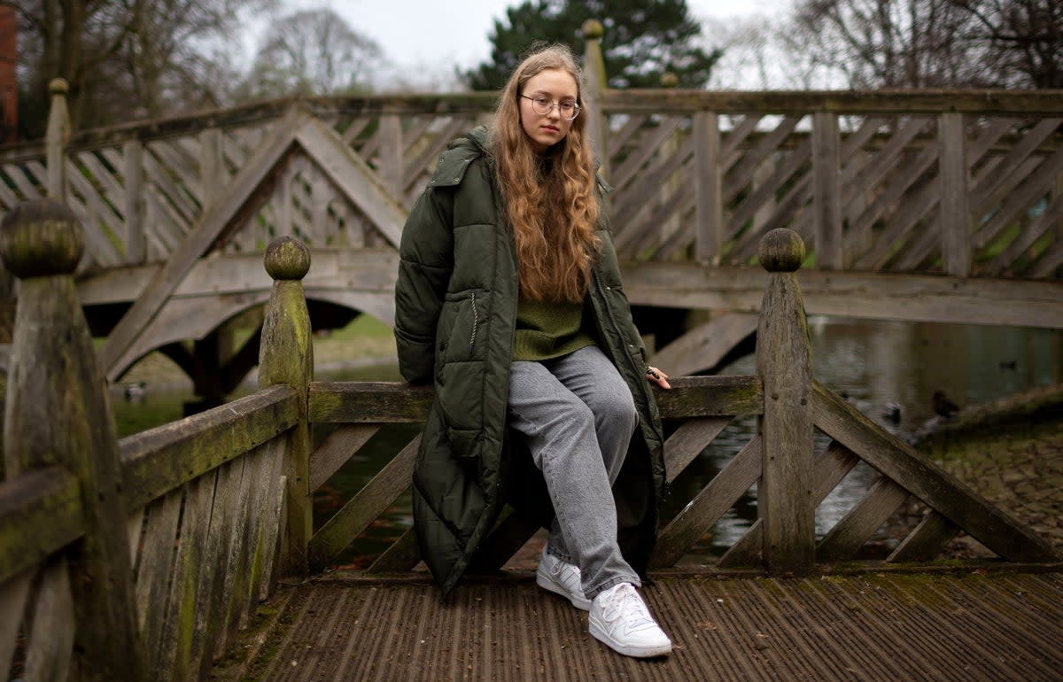 Mariia Ivanchykova, 20, at Weston Park in Sheffield: ‘We lost our home, something that gave us a feeling of belonging, safety and happiness for a long time. Since we left Ukraine, I don’t feel that anymore’  (EPA)