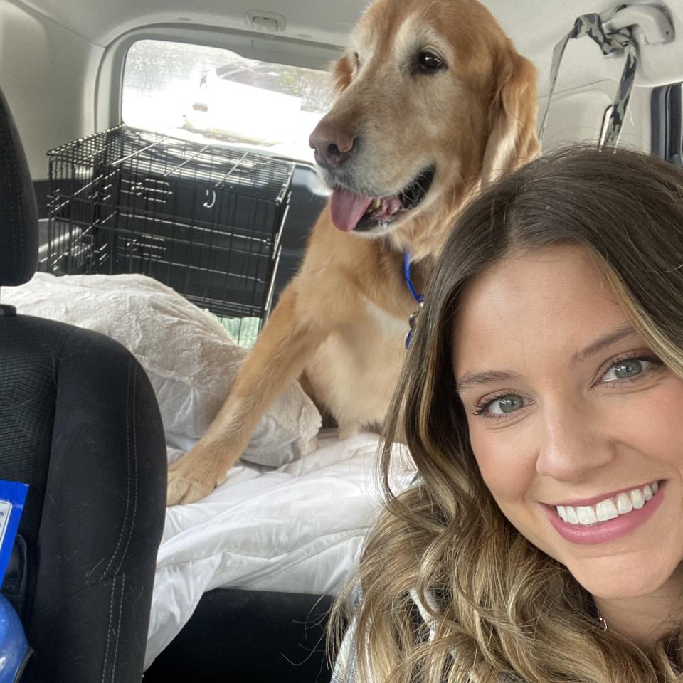Chelsea Williamson takes a golden retriever named Tucker on his "freedom ride" after he was relinquished to Rover's Do-Over.