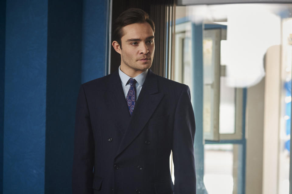 New role: Ed Westwick stars as a double glazing salesman in new comedy White Gold: BBC