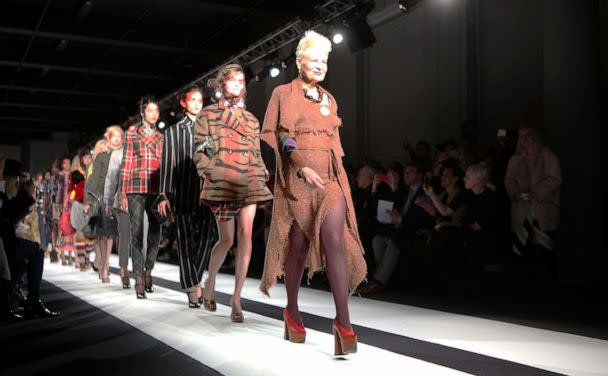 PHOTO: In this Feb. 22, 2015, file photo, Vivienne Westwood leads the models down the catwalk following the Vivienne Westwood Red Label show during London Fashion Week. (David M. Benett/Getty Images, FILE)