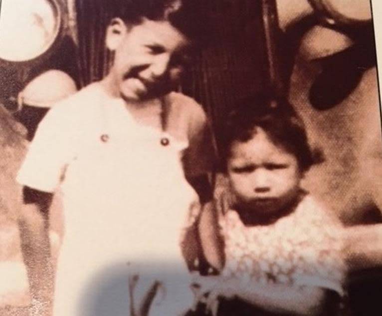 Leonard Peltier and his sister, Betty Ann, circa 1950 before they were forcibly removed from the home of their grandmother and sent to the Wahpeton Indian School, an Indian boarding school in North Dakota run by the Bureau of Indian Affairs.