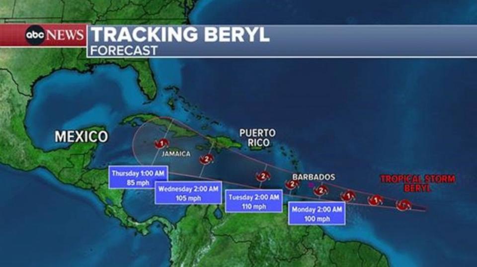 PHOTO: Tracking Beryl map (ABC News)