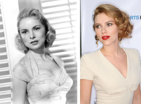 (FILE PHOTO) In this composite image a comparison has been made between actresses Janet Leigh (L) and Scarlett Johansson. Actress Scarlett Johansson will play actress Janet Leigh in a film biopic about filmmaker Alfred Hitchcock entitled "Hitchcock." ***LEFT IMAGE*** UNSPECIFIED: American actress Janet Leigh (1927 - 2004), circa 1955. (Photo by Silver Screen Collection/Hulton Archive/Getty Images) ***RIGHT IMAGE*** WEST HOLLYWOOD, CA - JULY 23: Actress Scarlett Johansson attends the 13th annual Los Angeles Shorts Festival on July 23, 2009 in West Hollywood, California. (Photo by Frederick M. Brown/Getty Images)