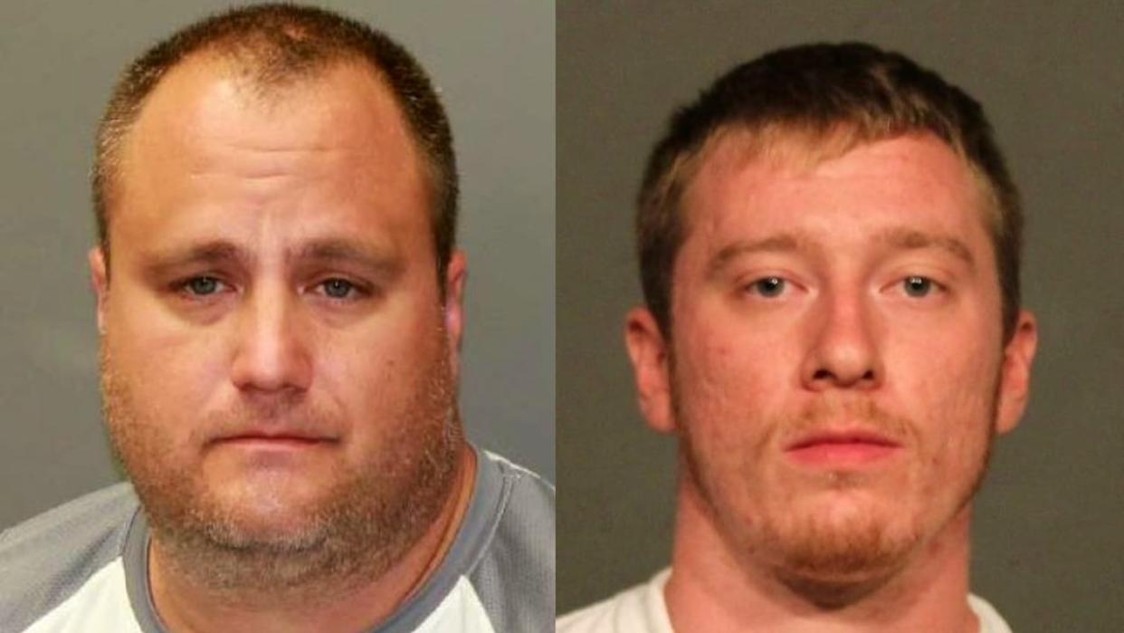 Police are warning residents of Kamloops, B.C., about two men — Cameron Cole, left, and Justin Hunt — who are believed to be involved with recent violence associated with organized crime in the city.  (Kamloops RCMP - image credit)