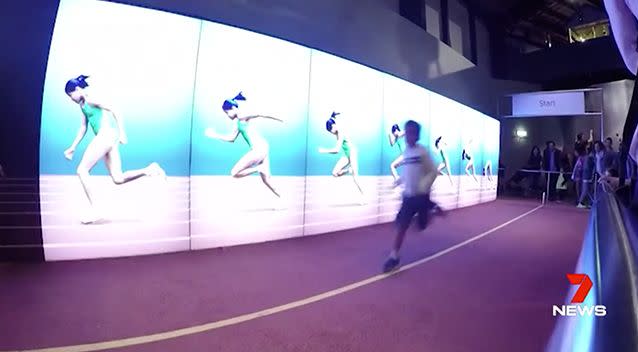 The exhibit invites visitors to test their speed against a virtual Cathy Freeman. Photo: 7 News