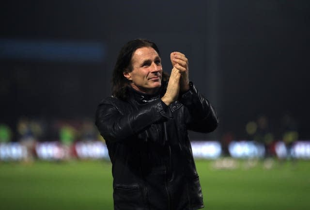 Wycombe manager Gareth Ainsworth applauds returning fans before his side's Championship match against Stoke on December 2, 2020 