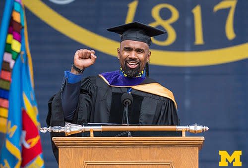 Retired NFL standout Charles Woodson returned to his alma mater, Michigan, to give the commencement address for the Class of 2018. (University of Michigan)