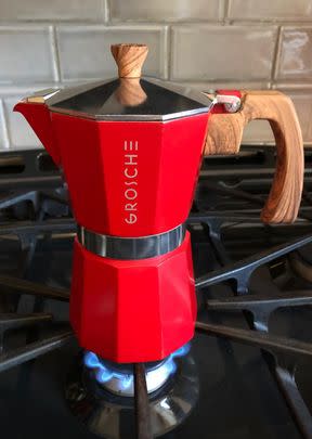 A Grosche moka pot, aka a stovetop espresso maker