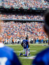 LeSean McCoy #25 of the Buffalo Bills takes a knee during the national anthem before an NFL game against the Denver Broncos on September 24, 2017 at New Era Field in Orchard Park, New York. (Photo by Bryan Bennett/Getty Images)