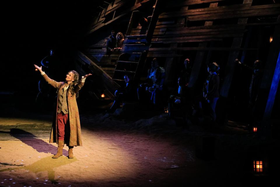 Greta Lambert on the set of "The Tempest" as Prospero for Alabama Shakespeare Festival.