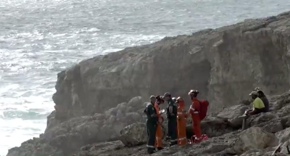 Rescuers at the scene at Cape Carnot on Sunday after the father and daughter were swept into the sea. Source: Nine News