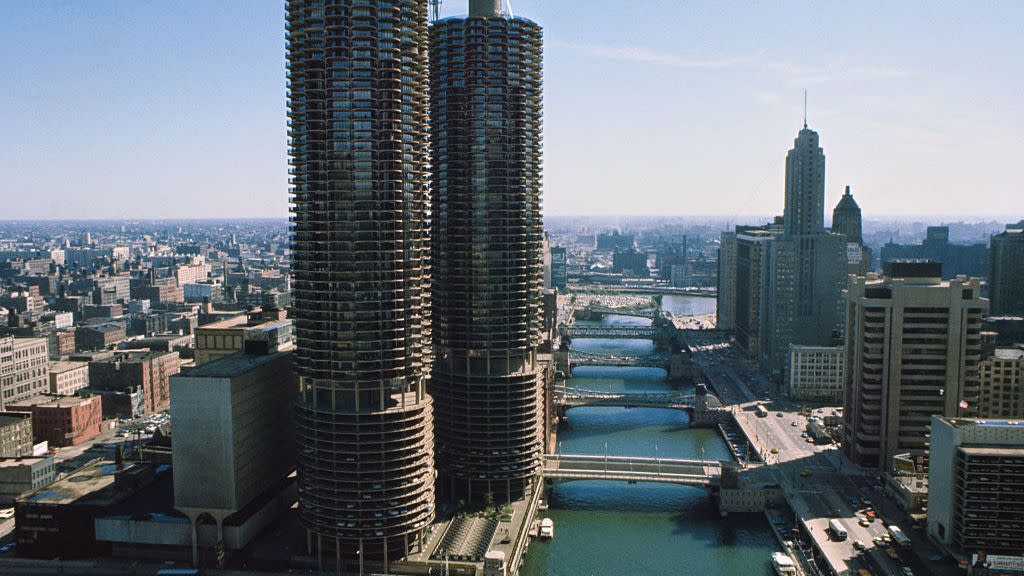 view of the twin towers in chicago