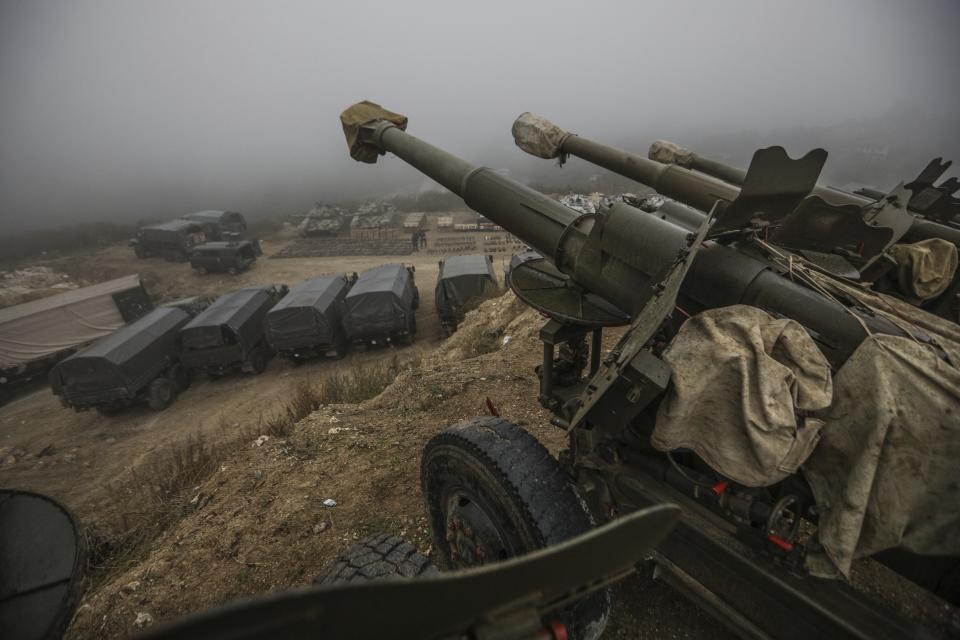 Weapons and equipment surrendered by Armenian forces in Nagorno-Karabakh are displayed in Signag village, Azerbaijan, Sunday, Oct. 1, 2023. Armenian forces in Nagorno-Karabakh laid down their weapons after a lightning military operation in which Azerbaijan reclaimed control of the breakaway region after three decades of separatist rule. (AP Photo/Aziz Karimov)