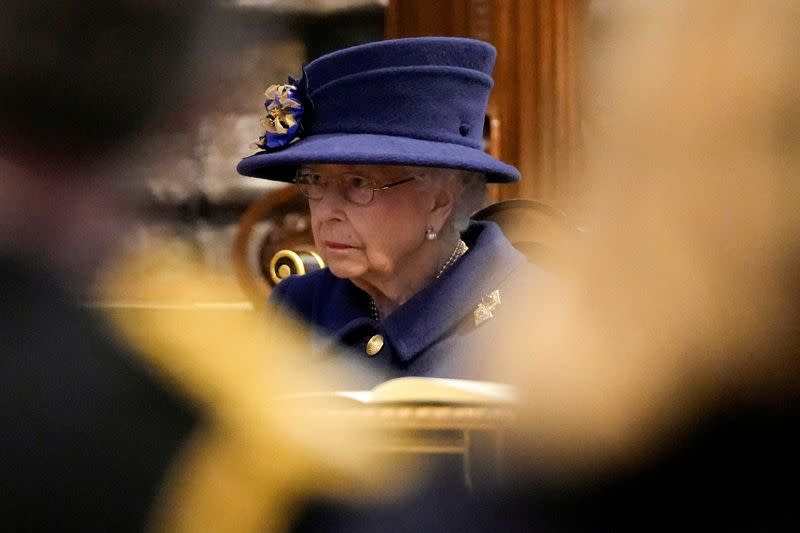 FILE PHOTO: Britain's Queen Elizabeth attends a Service of Thanksgiving to mark the Centenary of the Royal British Legion at Westminster Abbey