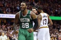 May 23, 2017; Cleveland, OH, USA; Boston Celtics forward Jae Crowder (99) complains about a call during the fourth quarter against the Cleveland Cavaliers in game four of the Eastern conference finals of the NBA Playoffs at Quicken Loans Arena. Mandatory Credit: Ken Blaze-USA TODAY Sports