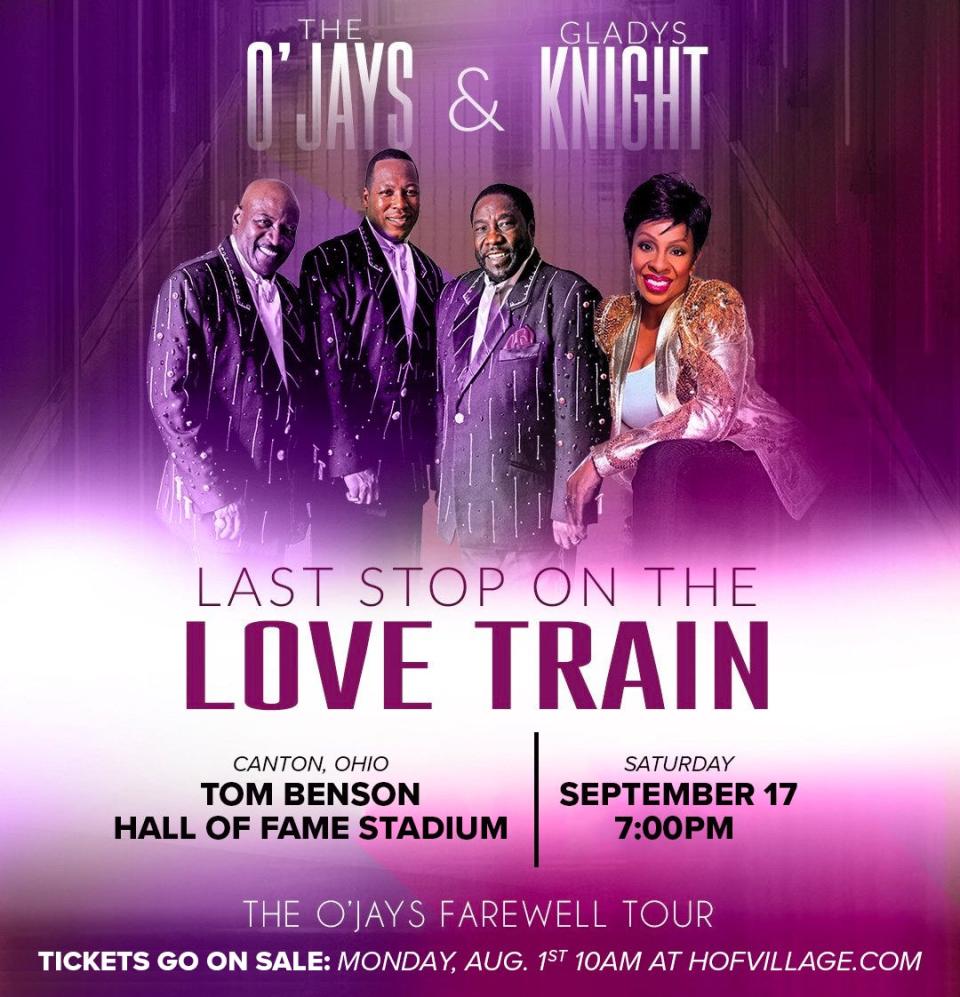 The O'Jays are headlining a farewell tour concert on Sept. 17 at Tom Benson Hall of Fame Stadium in Canton. Special guest is Gladys Knight.