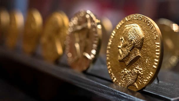 PHOTO: Nobel medals are displayed at the laboratory of Alfred Nobel, where powder trials and experiments with artificial rubber and synthetic threads were carried out, in Karlskoga, Sweden, Sept. 16, 2021. (Jonathan Nackstrand/AFP via Getty Images)