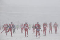 <p>The Buffalo Bills warm-up in near white-out conditions before an NFL football game between the Buffalo Bills and the Indianapolis Colts, Sunday, Dec. 10, 2017, in Orchard Park, N.Y. (AP Photo/Seth Wenig) </p>