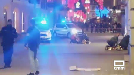 The aftermath of a shooting is seen in Strasbourg, France December 11, 2018 in this still image taken from a video obtained from social media. TWITTER/@CMM_NOTICIAS/@MARIOSAAVEDRA/via REUTERS