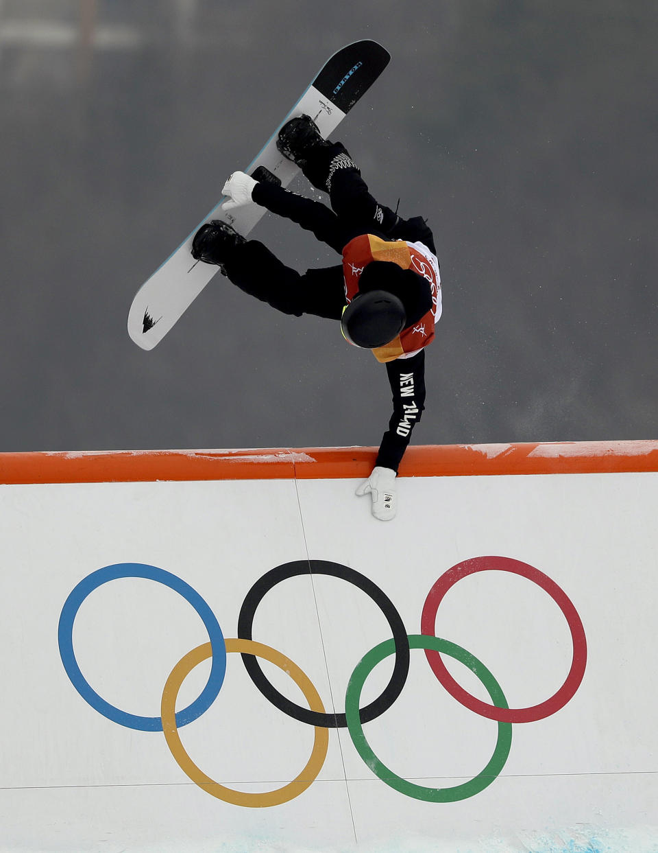 <p>Carlos Garcia Knight, of New Zealand, runs the course during the men’s slopestyle qualifying at Phoenix Snow Park at the 2018 Winter Olympics in Pyeongchang, South Korea, Saturday, Feb. 10, 2018. (AP Photo/Gregory Bull) </p>