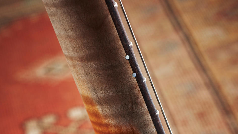 Close up of a guitar neck profile