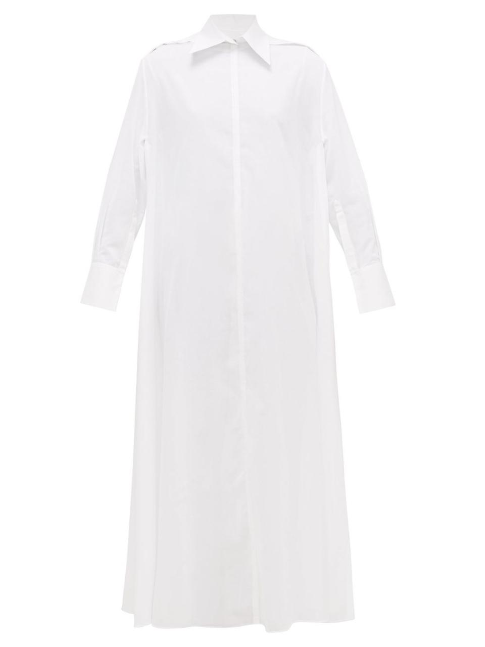 <p>Cotton shirt dress, £1,490, Valentino</p><p><a class="link " href="https://go.redirectingat.com?id=127X1599956&url=https%3A%2F%2Fwww.matchesfashion.com%2Fproducts%2FValentino-Side-split-cotton-voile-shirt-dress--1346468&sref=https%3A%2F%2Fwww.townandcountrymag.com%2Fuk%2Fstyle%2Ffashion%2Fg32698495%2Fwhat-to-wear-seaside-staycation%2F" rel="nofollow noopener" target="_blank" data-ylk="slk:Shop now;elm:context_link;itc:0;sec:content-canvas">Shop now</a></p>