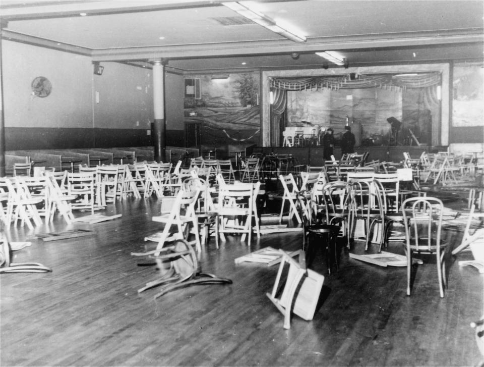 This is the Audubon ballroom in upper Harlem, New York, after it was roped off by police following the assassination of Malcolm X, February 21, 1965.