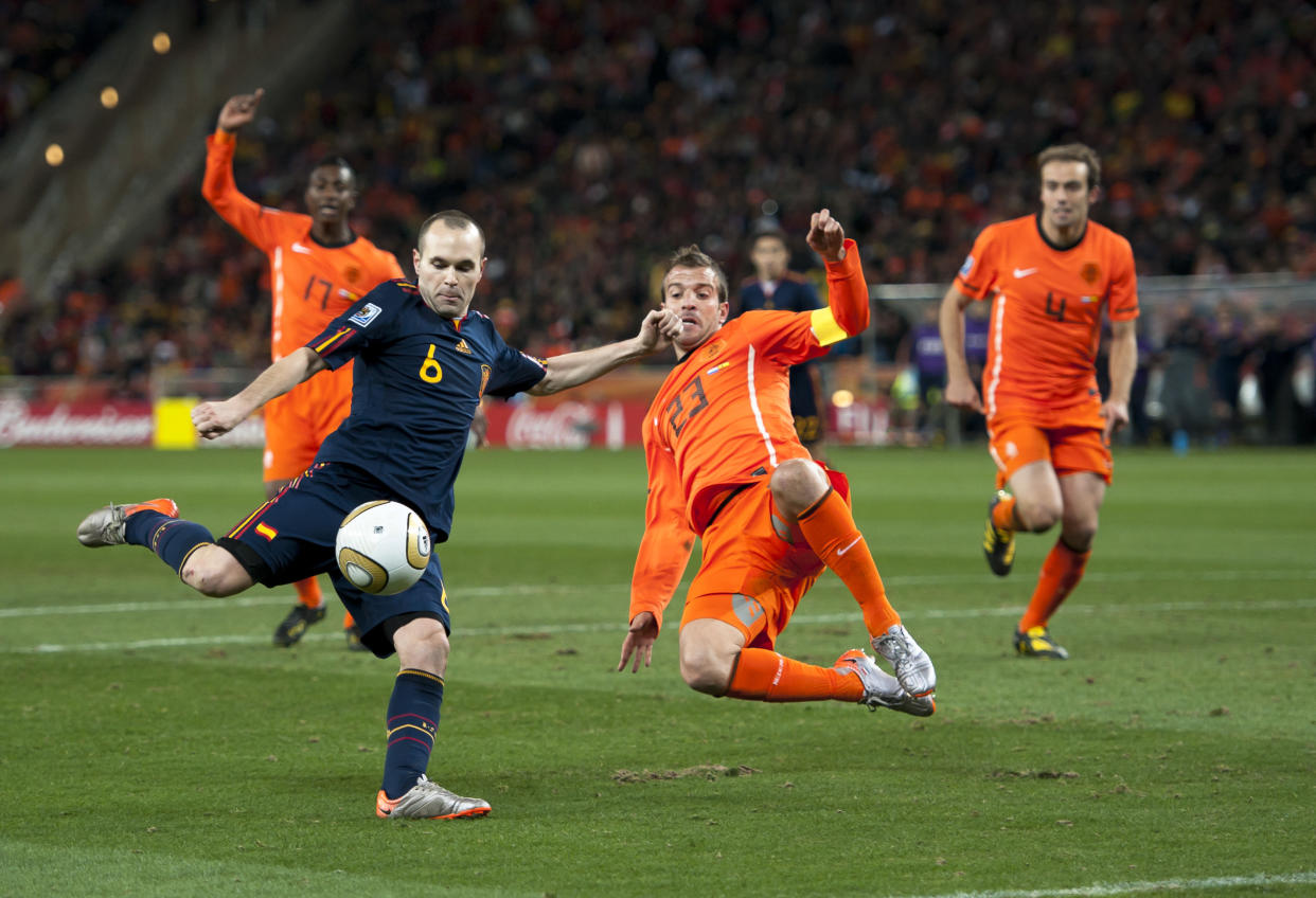 Andres Iniesta scored one of the most memorable goals in the history of the World Cup. (Photo by AMA/Corbis via Getty Images)