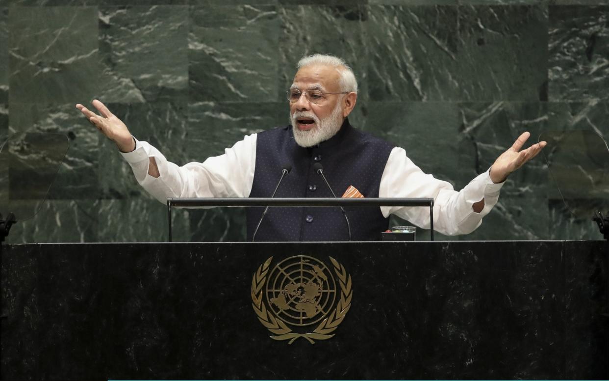 Indian prime minister speaking at the United Nations in September - Getty Images North America