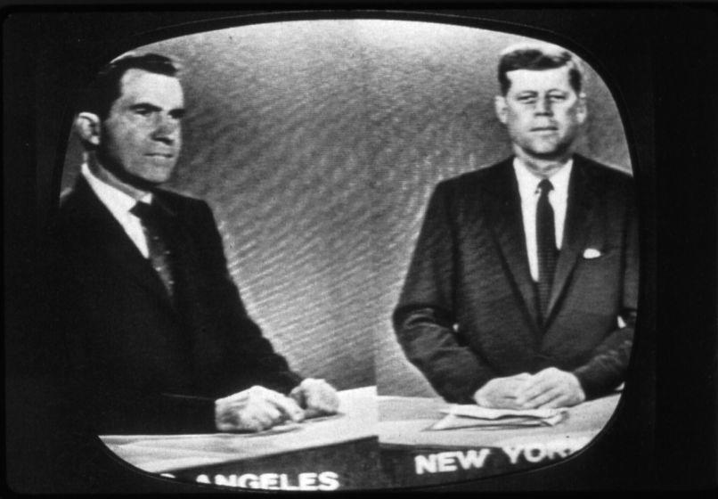 Richard Nixon in Los Angeles and John F. Kennedy in New York at their third presidential debate on Oct. 13, 1960.