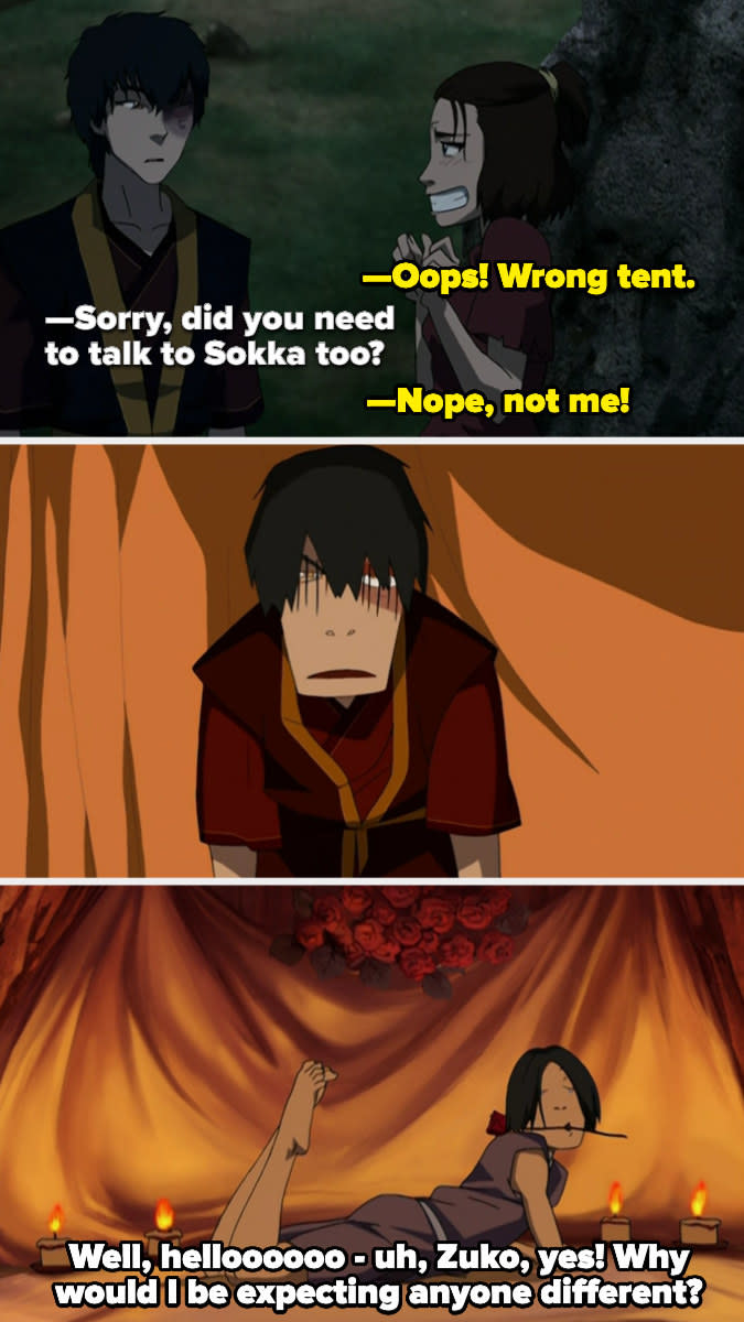 Zuko walks in on Sokka, who is surrounded by roses and lit candles