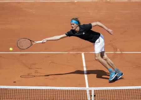 May 28, 2019; Paris, Alexander Zverev (GER) in action during his match against John Millman (AUS) on day three of the 2019 French Open at Stade Roland Garros. Mandatory Credit: Susan Mullane-USA TODAY Sports