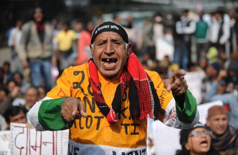 An Indian protester shouts slogans during a protest against last month's gang rape and murder of a student, in New Delhi on January 29, 2013. Verdicts for five men accused of the fatal gang-rape of a student on a New Delhi bus would be handed down "very soon," a defence lawyer has said, as an application to relocate the trial failed